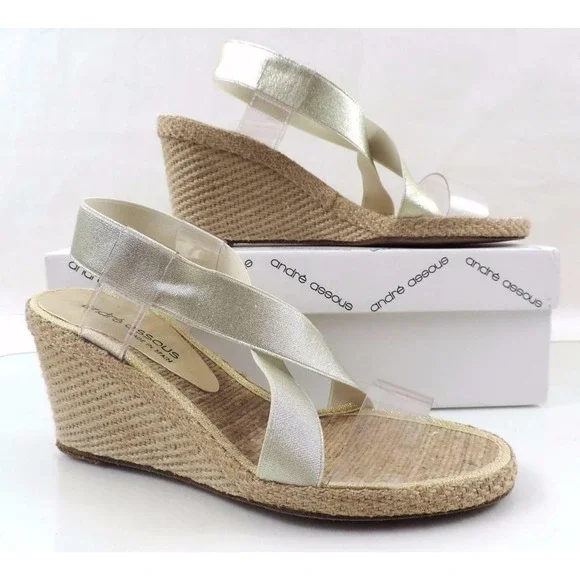 Andre Assous Desi Espadrille Wedge Sandal Platinum Gold - Picture 6 of 12